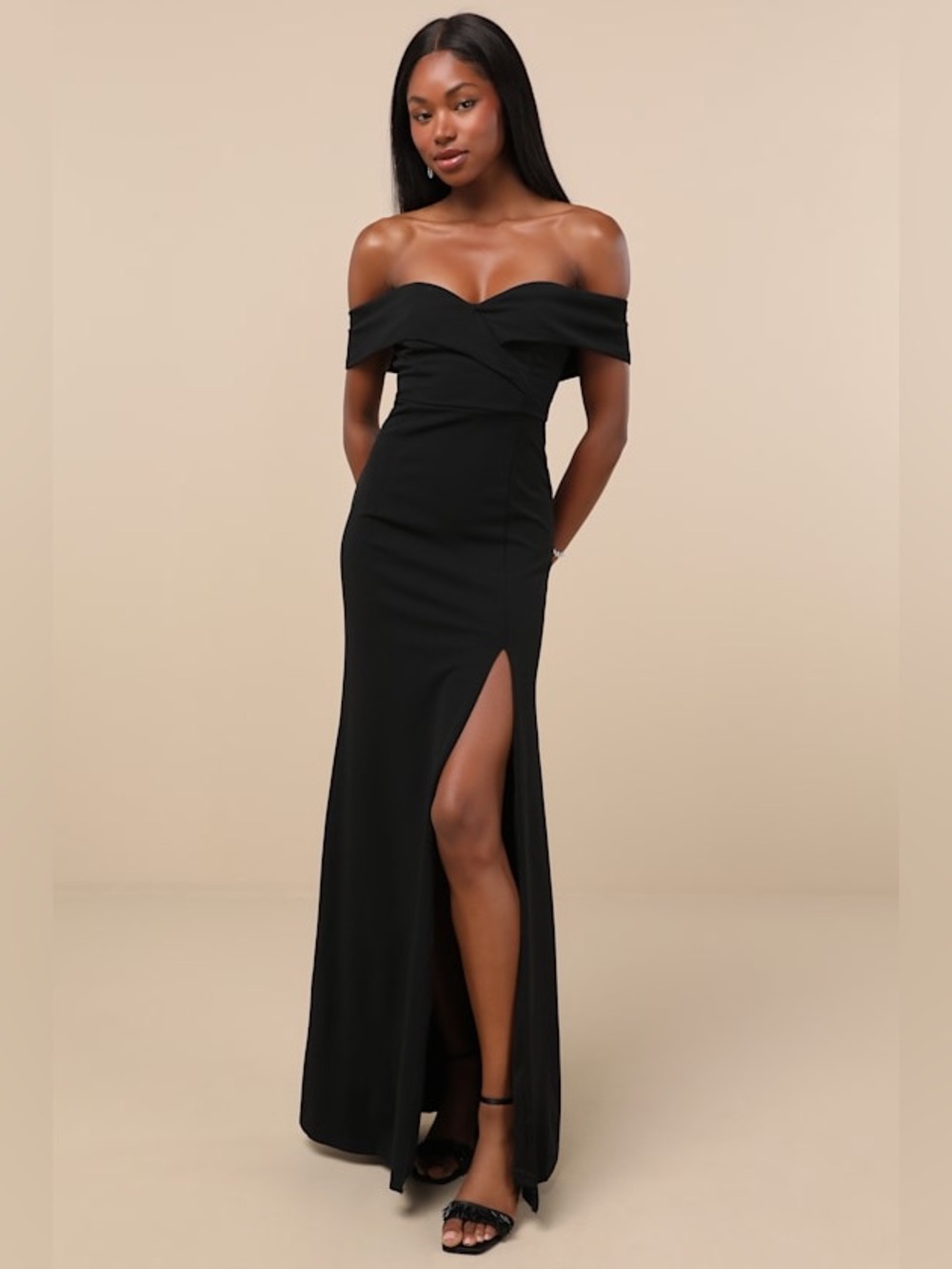 Lulus Song of Love Black Off-the-Shoulder Maxi Dress New with Tags XL